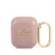 Metalowe Logo Guess Saffiano z PC i PU do słuchawek Apple Airpods 1 i 2 w kolorze różowym