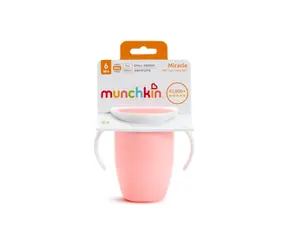 Munchkin - Junior kubek niekapek 360° z uchwytami 207 ml-różowy