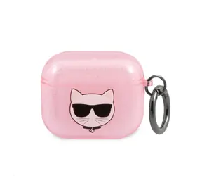 Etui Karl Lagerfeld z TPU Glitter Choupette Head do słuchawek Airpods 3 w kolorze różowym