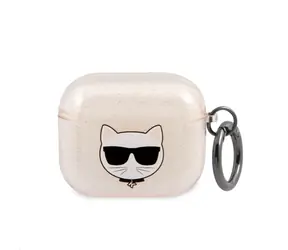 Etui Karl Lagerfeld z TPU Glitter Choupette Head do słuchawek Airpods 3 w kolorze złotym