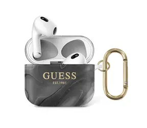 Etui Guess TPU z błyszczącego marmuru do Apple Airpods 3 w kolorze czarnym