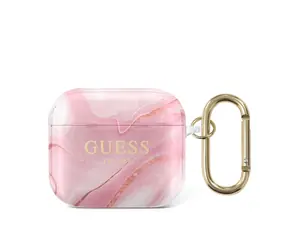 Błyszczące marmurowe etui Guess TPU do Apple Airpods 3, różowe