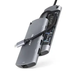 Axagon HMC-6M2, koncentrator USB 5Gbps, 2x USB-A, HDMI 4k/30Hz, RJ-45 GLAN, gniazdo SATA M.2, PD 100W, kabel USB-C 18cm