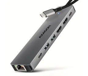 Axagon HMC-7HX2, koncentrator USB 5Gbps, 2x USB-A, USB-C, 2x HDMI 4k/60Hz, RJ-45 GLAN, PD 100W, kabel USB-C 15cm