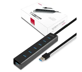 Axagon HUE-SA7BP, koncentrator 7x USB 5Gbps ALU CHARGING, kabel USB-A 40cm, w komplecie. Zasilacz sieciowy