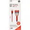 Kabel ładujący 2GO 3w1 czerwony / USB-A - USB-C / Micro-USB / Lightning / 1,5 m / nylonowy / 3 A