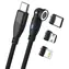 RealPower Magnetic 100W czarny / Magnetyczny kabel ładujący USB-C / 100 W PD / 1 m / Adaptery Lightning, micro-USB