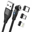 RealPower Magnetic 3A czarny / Magnetyczny kabel ładujący / USB-A / 2 m / 6 adapterów