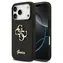 Logo Guess PU FIXED Glitter 4G Metal do iPhone'a 18 Pro, czarne / Tylna obudowa / Powierzchnia z brokatem / Logo z metalu