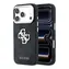 Guess PU 4G Strass Metal Logo iPhone 18 Pro czarny / Tylna obudowa / Sztuczna skóra / Metalowe Logo