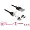 DeLock Zestaw magnetycznych kabli USB do transmisji danych i zasilania do Micro USB i USB Type-C 1,1 m, czarny