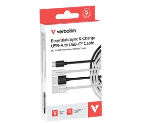 Kabel Verbatim Essentials Sync & Charge czarno-biały / USB-A do USB-C / 18 W / 100 cm / 2 szt.
