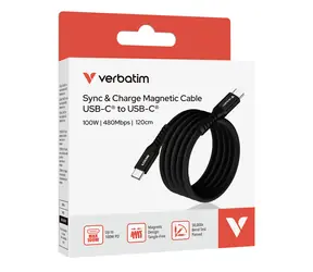 Kabel magnetyczny Verbatim 31863 USB-C 100 W, 1,2 m, czarny / Kabel / USB-C(M) do USB-C(M) / PD & QC 3.0