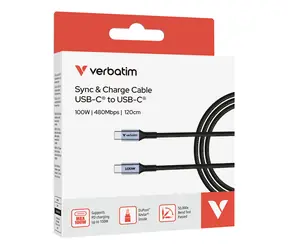 Verbatim Sync & Charge czarny / Kabel USB-C do USB-C / 120 cm / 100 W