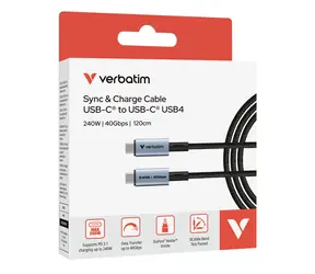 Verbatim Sync & Charge USB-C do USB-C 120 cm, czarny / Kabel do ładowania i przesyłania danych / 240 W / 40 Gb/s / USB4 / PD 3.1