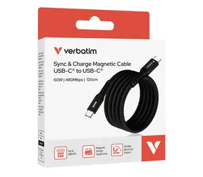 Verbatim 31859 Magnetyczny kabel USB-C 60 W 1,2 m czarny / USB-C(M) / USB-C(M) / 60 W / PD & QC 3.0