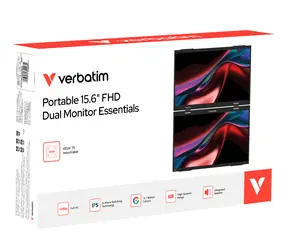 2× 15,6" przenośny podwójny monitor Verbatim Essentials w kolorze czarnym / Przenośny podwójny monitor / IPS / FHD 1920×1080 / USB-C