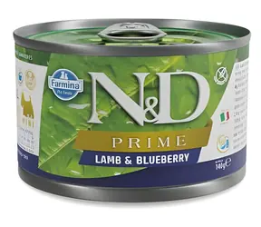 N&D Prime Dog Lamb & Blueberries Mini 140 g / Karma w puszce dla psów / dorosłych małych ras / bez zbóż