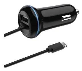 2GO 12W czarny / Ładowarka samochodowa / 1x USB-A / 1x USB-C / 140 cm