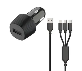 2GO 3w1 czarny / Ładowarka samochodowa / 15W / Micro-USB i Lightning i USB-C