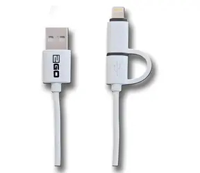 2GO 2w1 biały / Kabel do transmisji danych i ładowania / USB-A do Micro-USB + Lightning / 1 m