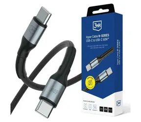 Kabel Hyper 3mk N-SERIES USB-C do USB-C czarny / Kabel do transmisji danych / 3 m / 60 W / PD 3.0 / QC 3.0