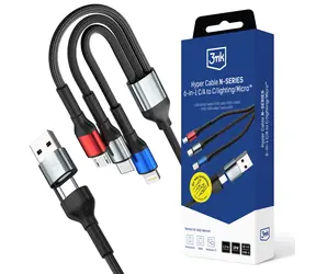 Kabel Hyper Cable N-SERIES 3mk czarny / Kabel ładujący / 6 w 1 / USB-A+C do C+Lightning+Micro / 1,2 m / QC 3.0 18 W