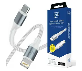 Kabel Hyper 3mk N-SERIES USB-C do Lightning biały / Kabel do transmisji danych / 3 m / 27 W / PD 3.0