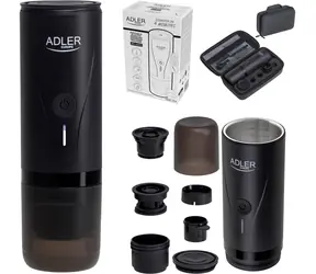 Adler AD 4400 czarny / Przenośny ekspres do kawy espresso / 90 W / 20 barów / Akumulator 7500 mAh / USB-C