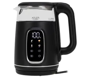 Adler AD 1305 czarno-srebrny / Czajnik elektryczny / 2200 W / 1,7 l / szklany / z regulacją temperatury