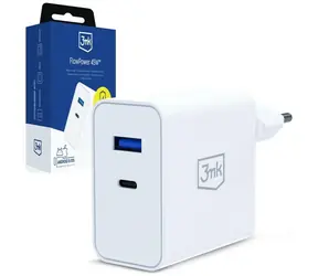 3mk FlowPower 45W biały / Ładowarka / GaN / PD 3.0 / QC 4.0+ / 1× USB-A + 1× USB-C