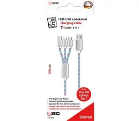 Kabel 2GO 3w1 / Kabel ładujący / USB-A / Micro-USB i USB-C i Lightning / 1,5 m / 3 A