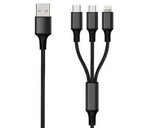 2GO 3w1 czarny / Kabel ładujący / USB-A do Micro-USB i USB-C i Lightning / 3 m / 3 A