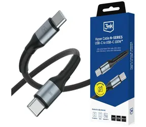 Kabel Hyper 3mk N-SERIES czarny / Kabel do transmisji danych / USB-C do USB-C / 3 m / 100 W / PD 3.0