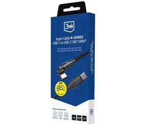 Kabel Hyper 3mk N-SERIES USB-C do USB-C 1m czarny / Kabel ładujący / Złącze obrotowe 180° / 100 W / PD 3.0 / QC 3.0