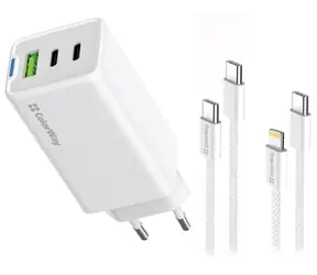 Colorway GaN 65W biały / Zasilacz / 2x USB-C / 1x USB-A / PD / PPS / w zestawie 2 kable