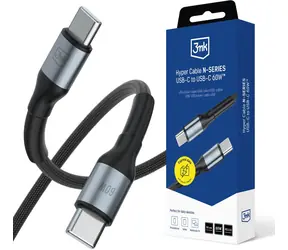 Kabel Hyper Cable N-SERIES 3mk 0,5 m czarny / Kabel do transmisji danych / USB-C do USB-C / Zasilanie 60 W / oplot nylonowy
