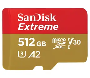 SanDisk Extreme microSDXC 512GB / Karta pamięci / Klasa 10 / UHS-I U3 / V30 / A2 / odczyt: 190 MB/s / zapis: 130 MB/s