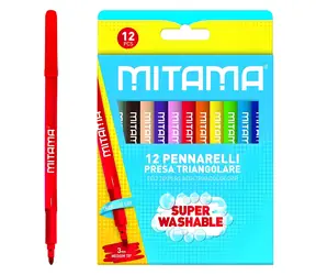 Mitama 61995 / Zestaw markerów / 12 kolorów / zmywalny / trójkątny / końcówka 3 mm