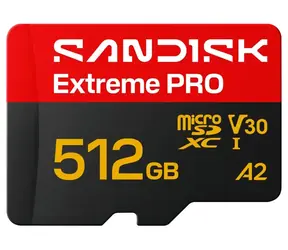SanDisk Extreme PRO microSDXC 512 GB + adapter / Karta pamięci / Klasa 10 / UHS-I U3 / V30 / A2 / odczyt: 250 MB/s