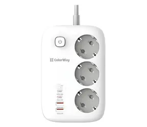 Colorway CW-CHE34PDW biały / Listwa zasilająca / 3 gniazda EU / 2x USB-A / 2x USB-C / 2 m