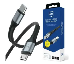 Kabel Hyper 3mk N-SERIES USB-C do Micro czarny / Kabel danych / 3 m / 10 W