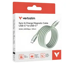 Kabel Verbatim 31855 Magnetic 100 W USB-C 1,2 m zielony / USB-C(M) / USB-C(M) / PD i QC 3.0