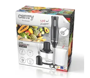 Camry CR 4630 czarno-srebrny / Blender ręczny / 800 W / 2 prędkości / siekacz / trzepaczka