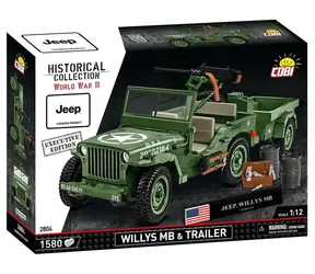 Cobi 2804 Willys MB Jeep z przyczepą - Edycja Wykonawcza / Zestaw konstrukcyjny / 1:12 / 1580 klocków / od 10 lat