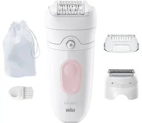 Braun Silk-épil 5-030 biały/różowy / Depilator z 4 akcesoriami / 2 prędkości / wodoodporny / 28 pęset