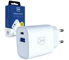 3mk FlowPower 25W biały / Ładowarka / GaN / PD / QC4+ / 1× USB-A + 1× USB-C