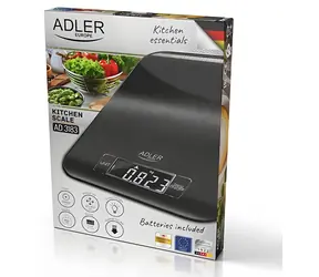Adler AD 3183b czarna / Waga kuchenna / Dokładność 1 g / Maksymalnie 5 kg / kg & g & lb & oz / 2 x CR2032