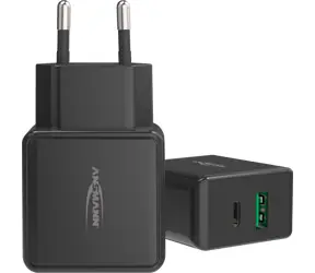Ansmann HC218PD czarny / Ładowarka ścienna / 1× USB-C + 1× USB-A / 18 W / Power Delivery / Szybkie ładowanie