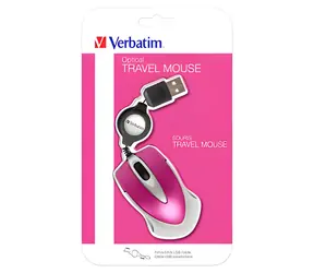 Verbatim Go Mini 49021 różowa / optyczna mysz podróżna / 1000 DPI / przewodowa / USB